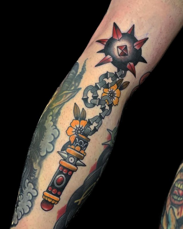 Tattoo uploaded by Sean Kane  Little gap filler mace tattoo chromechrometattoomaceballandchaintraditionaltraditionaltattoofingerwavesfemtnironmountaintattoothisisreddingsacramentoartistwestsacramentoartistauburnrosevillesacramento  